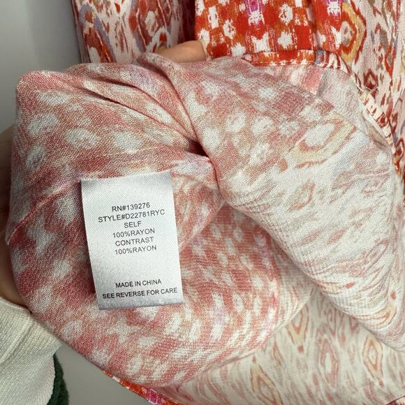 Daniel Rainn Women Top Small Multicolor 3/4 Roll Tab Boho Peasant Patchwork - Picture 4 of 6